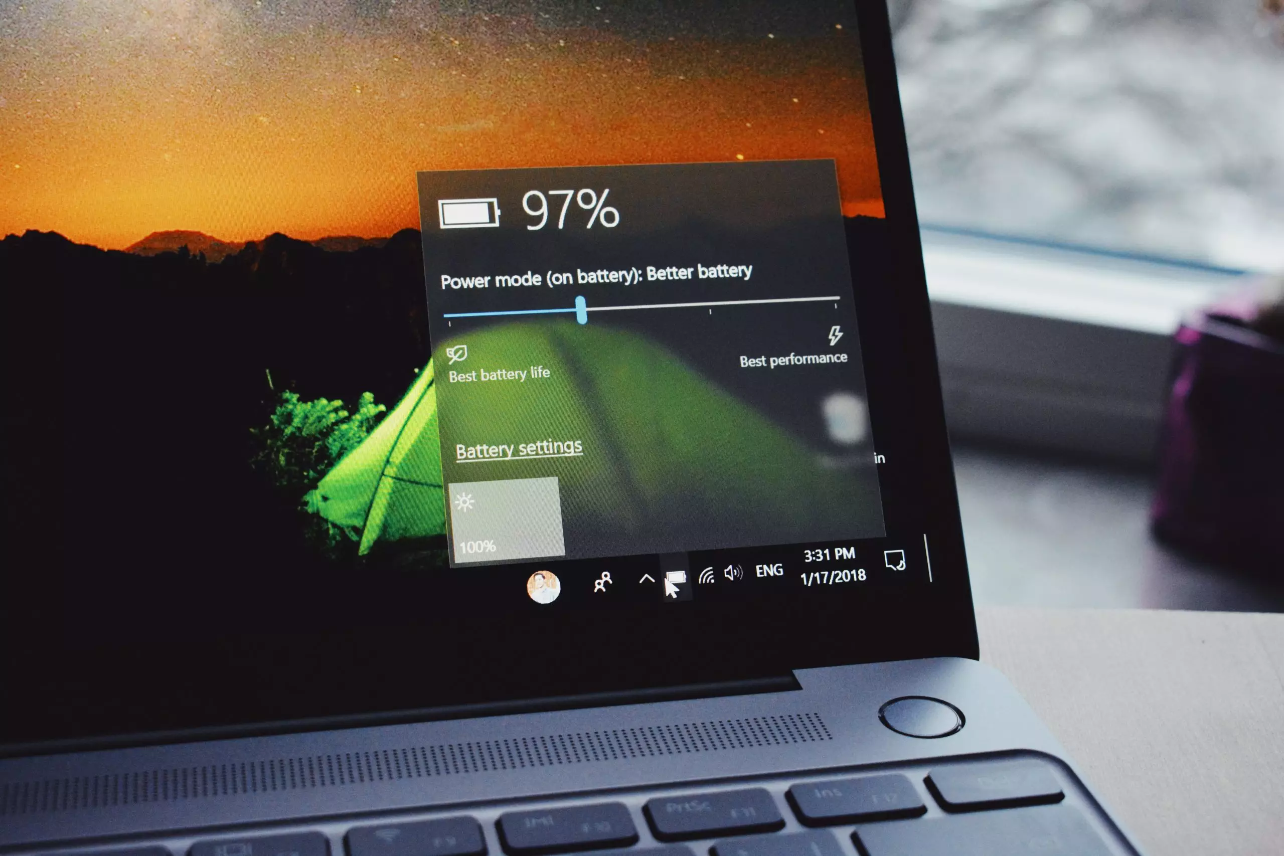 turn-on laptop displaying 97 percent battery